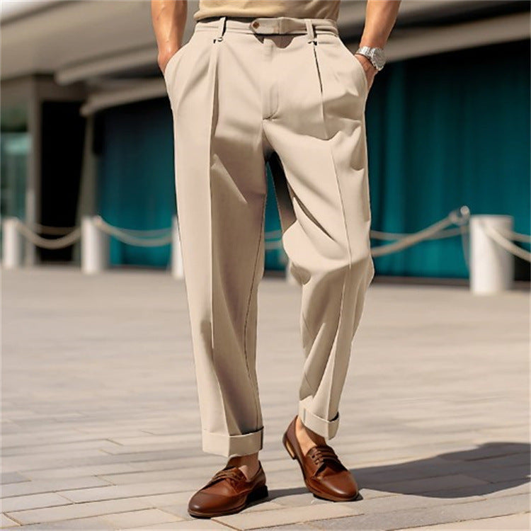 Men's Casual, Comfortable Mid-waist Button, Straight Suit Pants