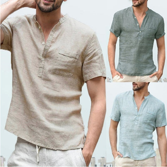 Men's Casual Linen Solid Color Shirt, perfect choice for vaction or beach activities