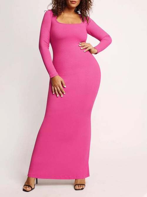 Women's Round Neck, Sleeved Slim Fitting Long Dress