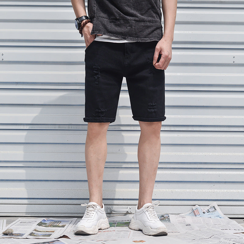 Men's denim ripped shorts