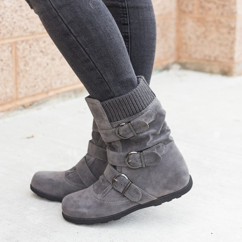 Women's Casual Winter Boots with Strap Buckle