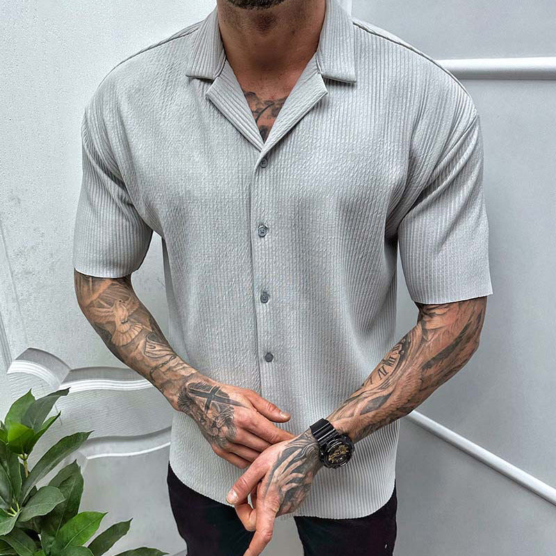 Men's Cardigan Solid Color, Short Sleeve - Manly Shirt