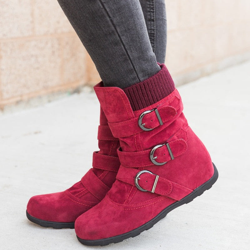 Women's Casual Winter Boots with Strap Buckle