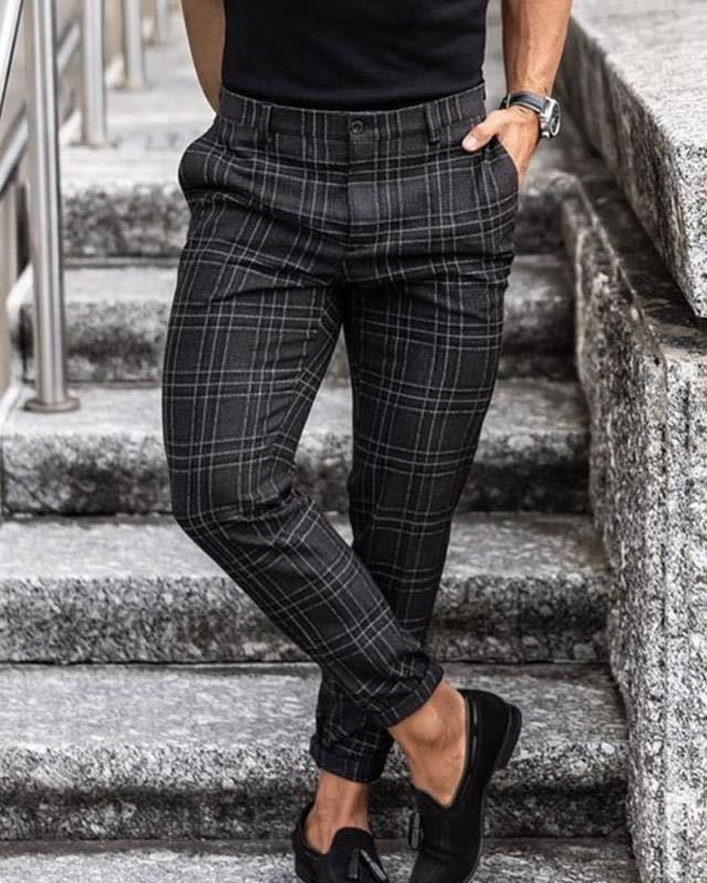 Man's Plaid Print Pants, Loose And Thin