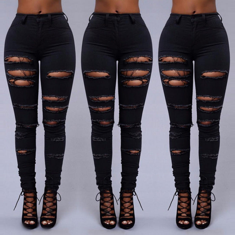 Women's High Quality High Waist Skinny Ripped Sexy Trousers