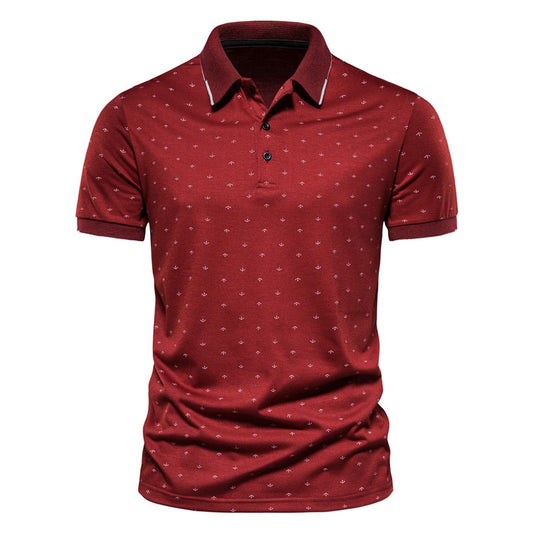 Men's Summer casual slim European and American men's fashion anchor print short-sleeved lapel T-shirt