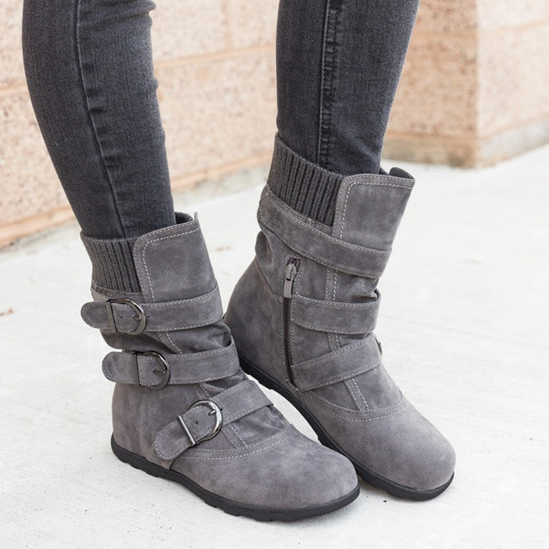 Women's Casual Winter Boots with Strap Buckle