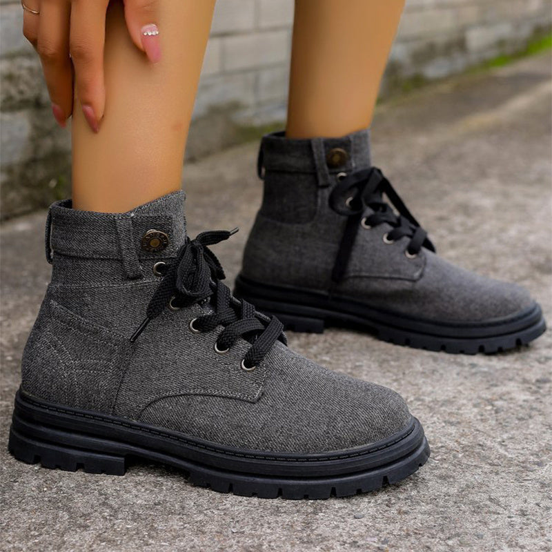 Women's Lace-up Denim Ankle Boots for Autumn and winter