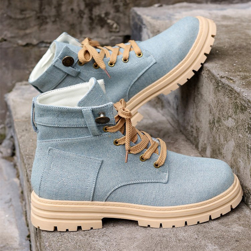 Women's Lace-up Denim Ankle Boots for Autumn and winter