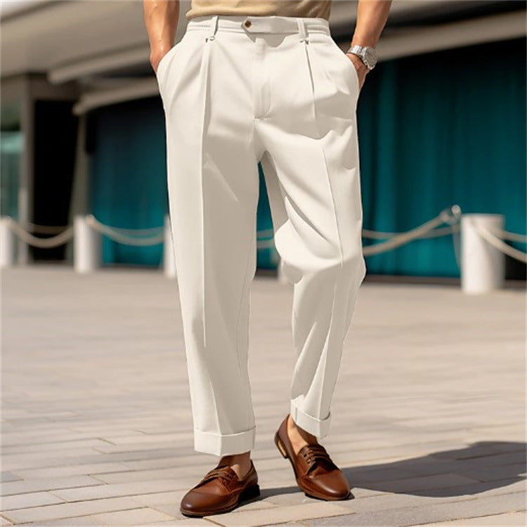 Men's Casual, Comfortable Mid-waist Button, Straight Suit Pants