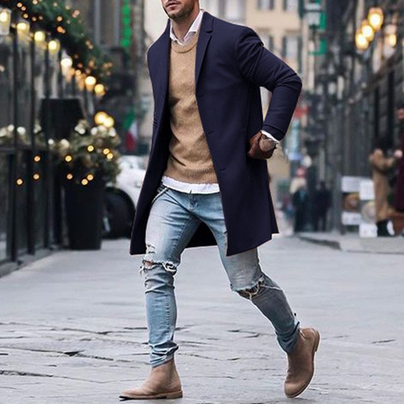 Men's Fashion Winter Overcoat Classic Solid Slim Fit Outwear