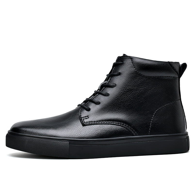 Men's Plus Size High-top Cowhide Casual Flat Martens Boots