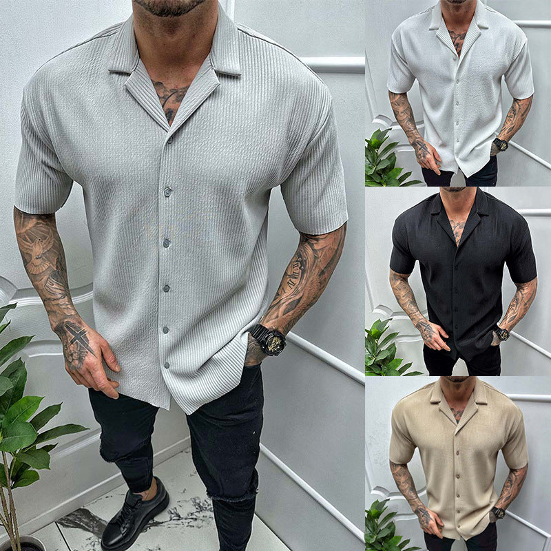 Men's Cardigan Solid Color, Short Sleeve - Manly Shirt