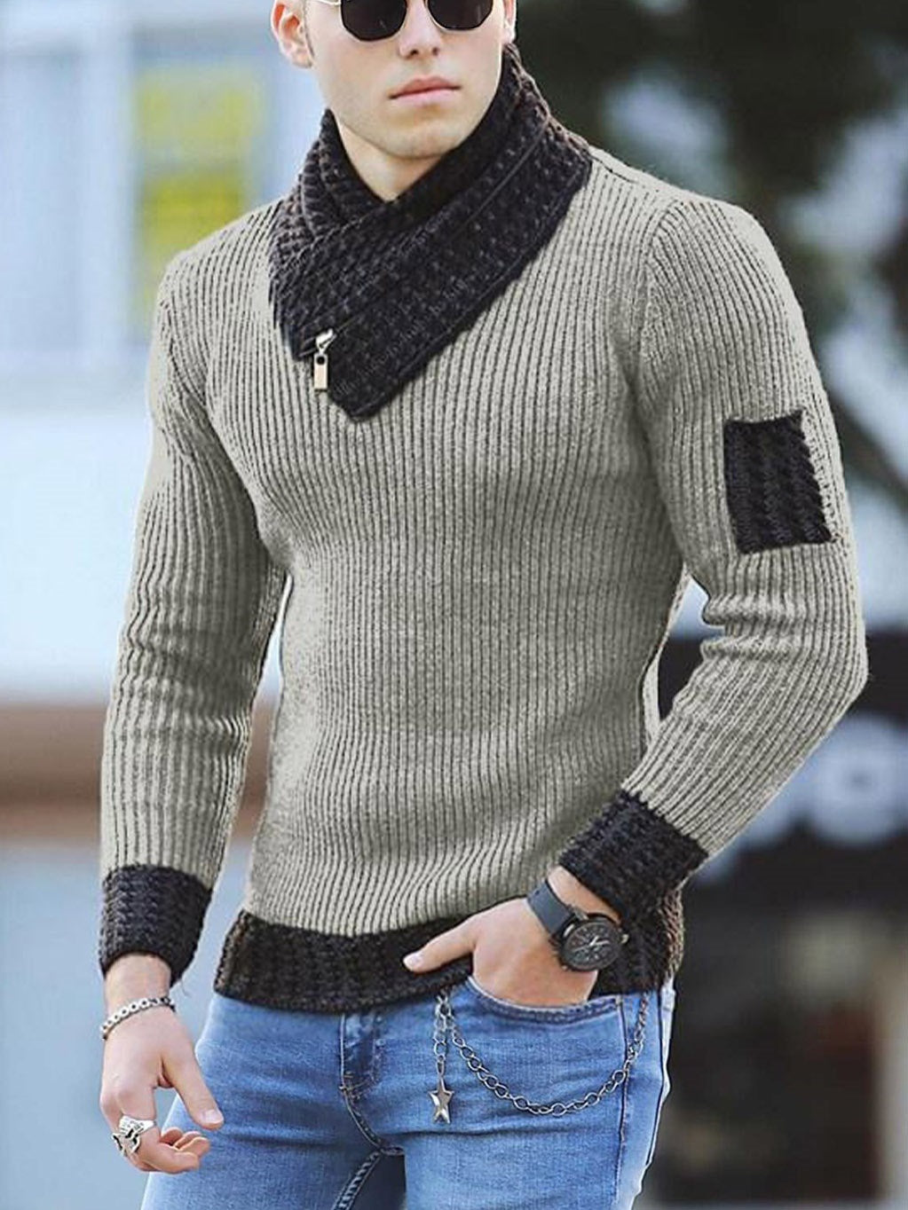 Men's Bold look, Casual Slim type Long-sleeved Sweater