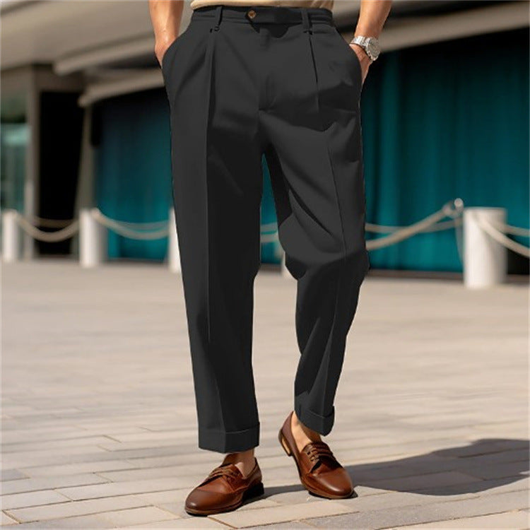 Men's Casual, Comfortable Mid-waist Button, Straight Suit Pants