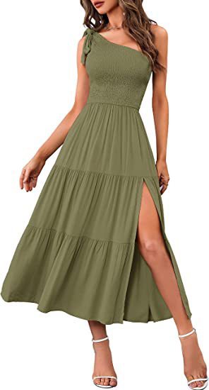 Women's Summer Fashion One-shoulder Pleated, Layered Hem Split Dress