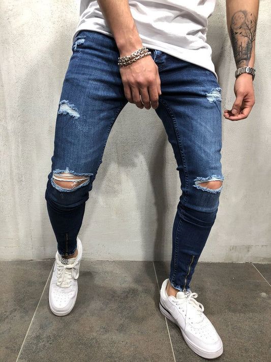 Men's ripped blue jeans