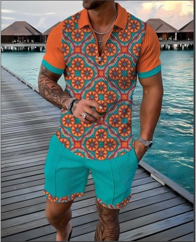 Men's Summer vacation Short Sleeved shirts+short Set