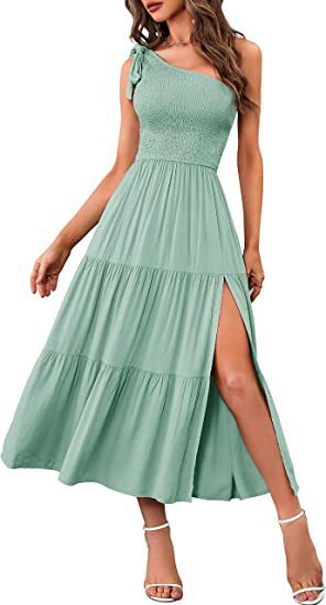 Women's Summer Fashion One-shoulder Pleated, Layered Hem Split Dress