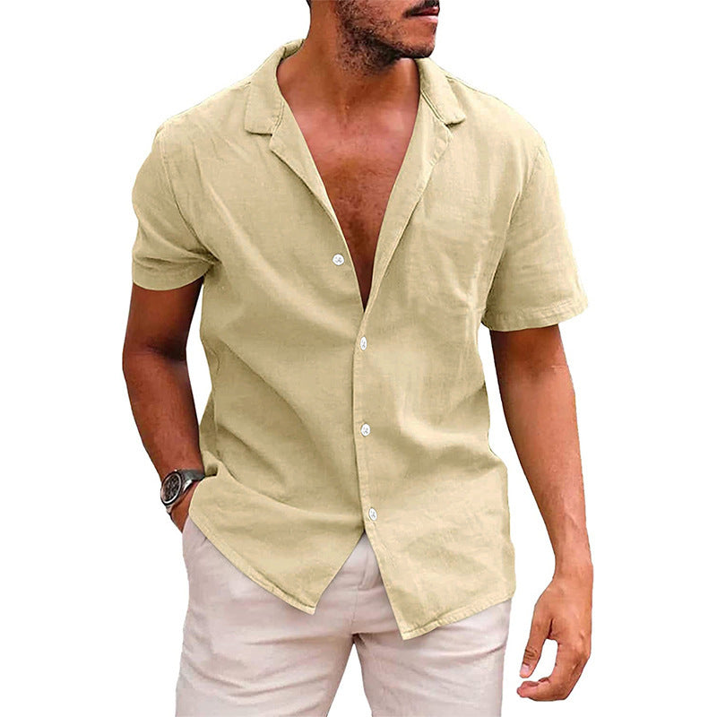 Men's Casual Button linen Shirt, Short Sleeved, Beach, summer Clothing