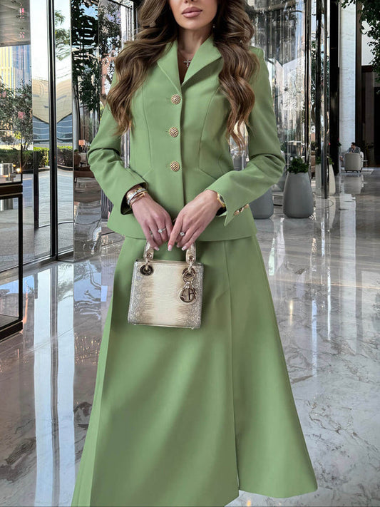 Women's Solid Color Blazer & Slit Skirt Suit