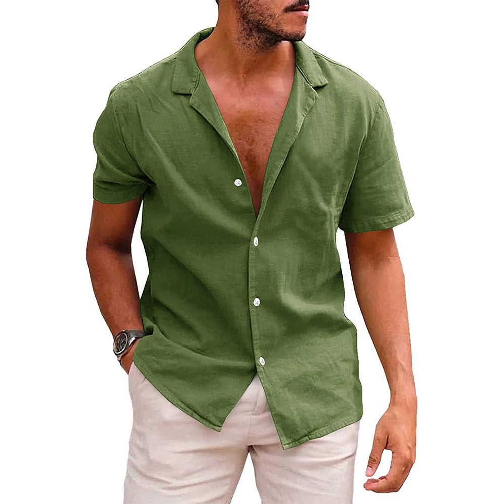 Men's Casual Button linen Shirt, Short Sleeved, Beach, summer Clothing