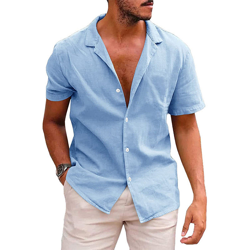 Men's Casual Button linen Shirt, Short Sleeved, Beach, summer Clothing