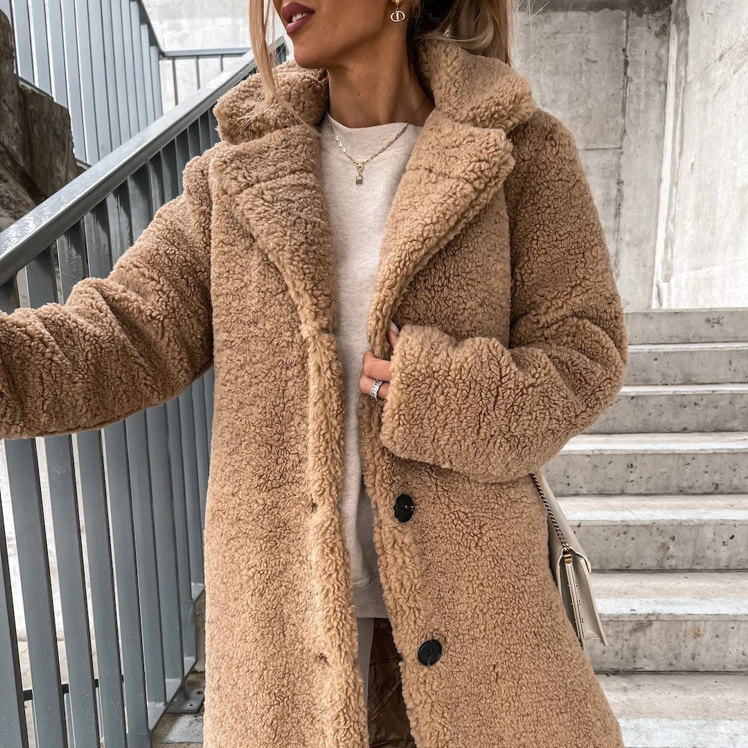 Women's Long-sleeved Lapel Plush Coat