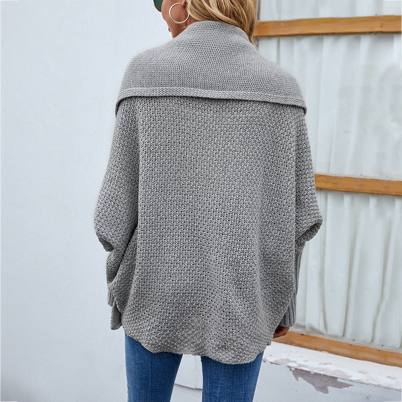 Women's Loose Knitted Sweater, Solid Color, Bat Sleeve, Large Lapel Cardigan, Autumn And Winter Jacket