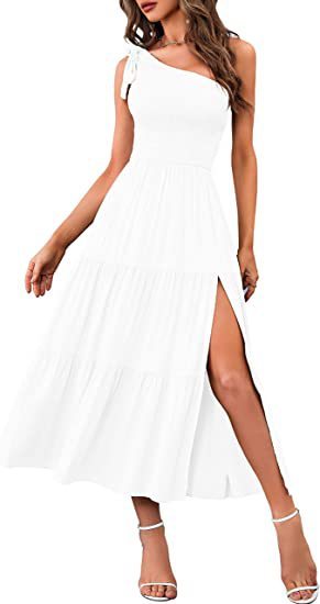 Women's Summer Fashion One-shoulder Pleated, Layered Hem Split Dress