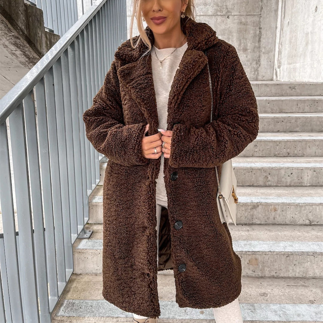 Women's Long-sleeved Lapel Plush Coat