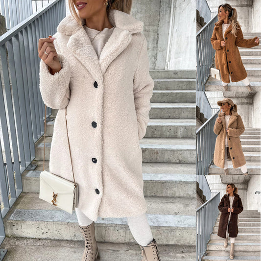 Women's Long-sleeved Lapel Plush Coat