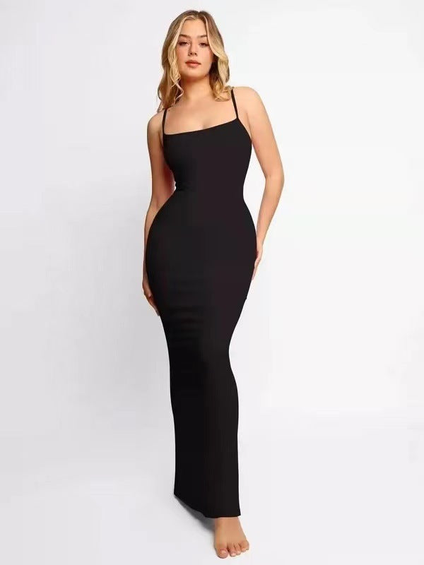 Women's Round Neck, Sleeved Slim Fitting Long Dress