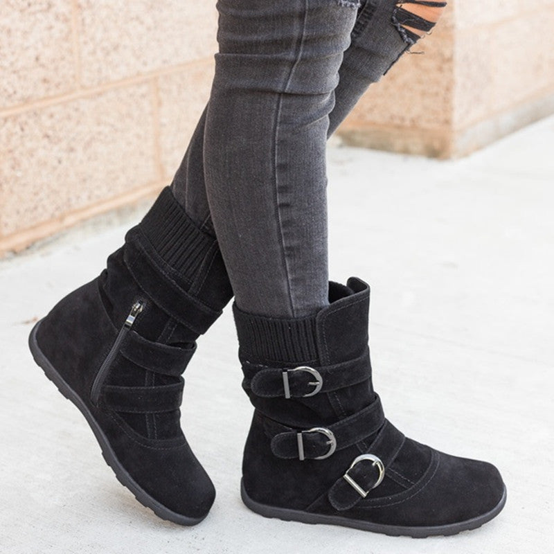 Women's Casual Winter Boots with Strap Buckle