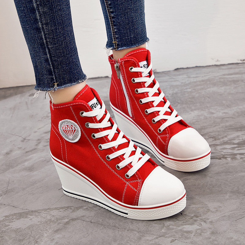 Women's Wedge Heel Casual Side Zipper High-heel Lace-up  Shoes