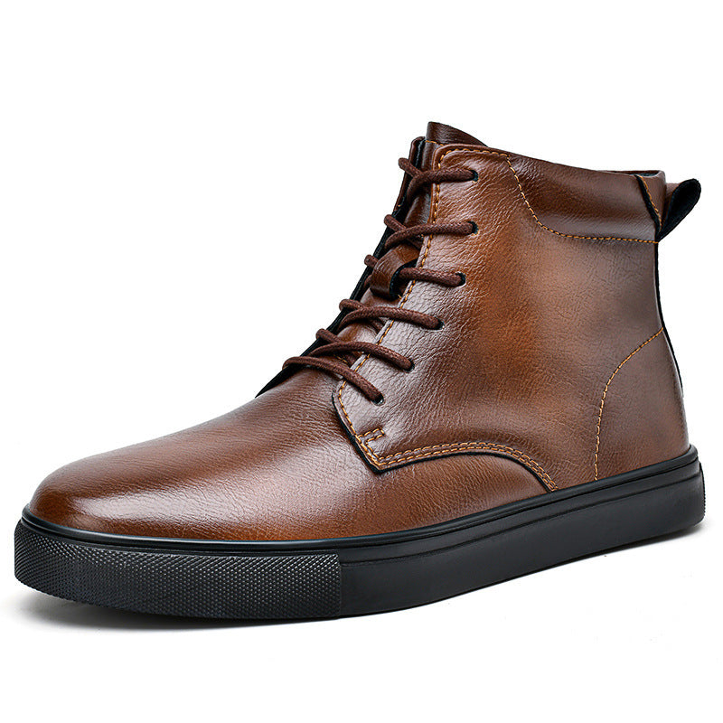 Men's Plus Size High-top Cowhide Casual Flat Martens Boots