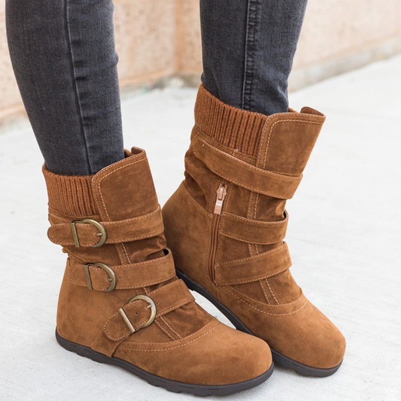 Women's Casual Winter Boots with Strap Buckle