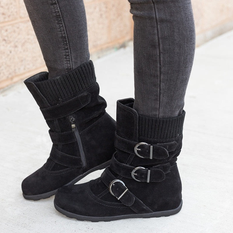 Women's Casual Winter Boots with Strap Buckle