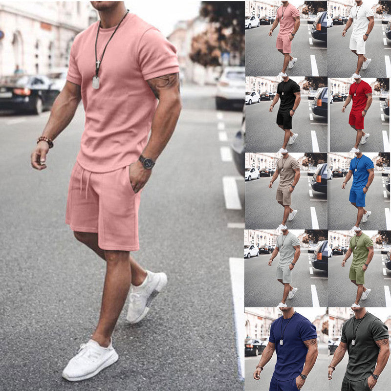 Men's Short Sleeve Shorts+Shirt Two-Piece Set