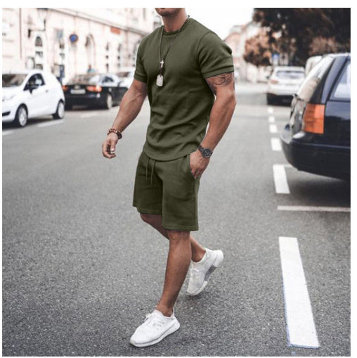 Men's Short Sleeve Shorts+Shirt Two-Piece Set