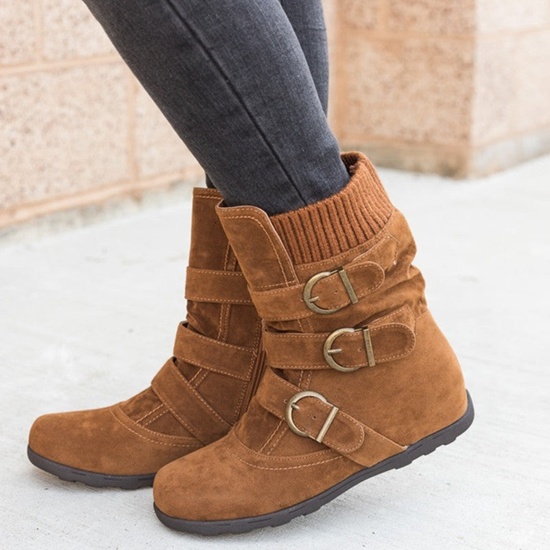 Women's Casual Winter Boots with Strap Buckle