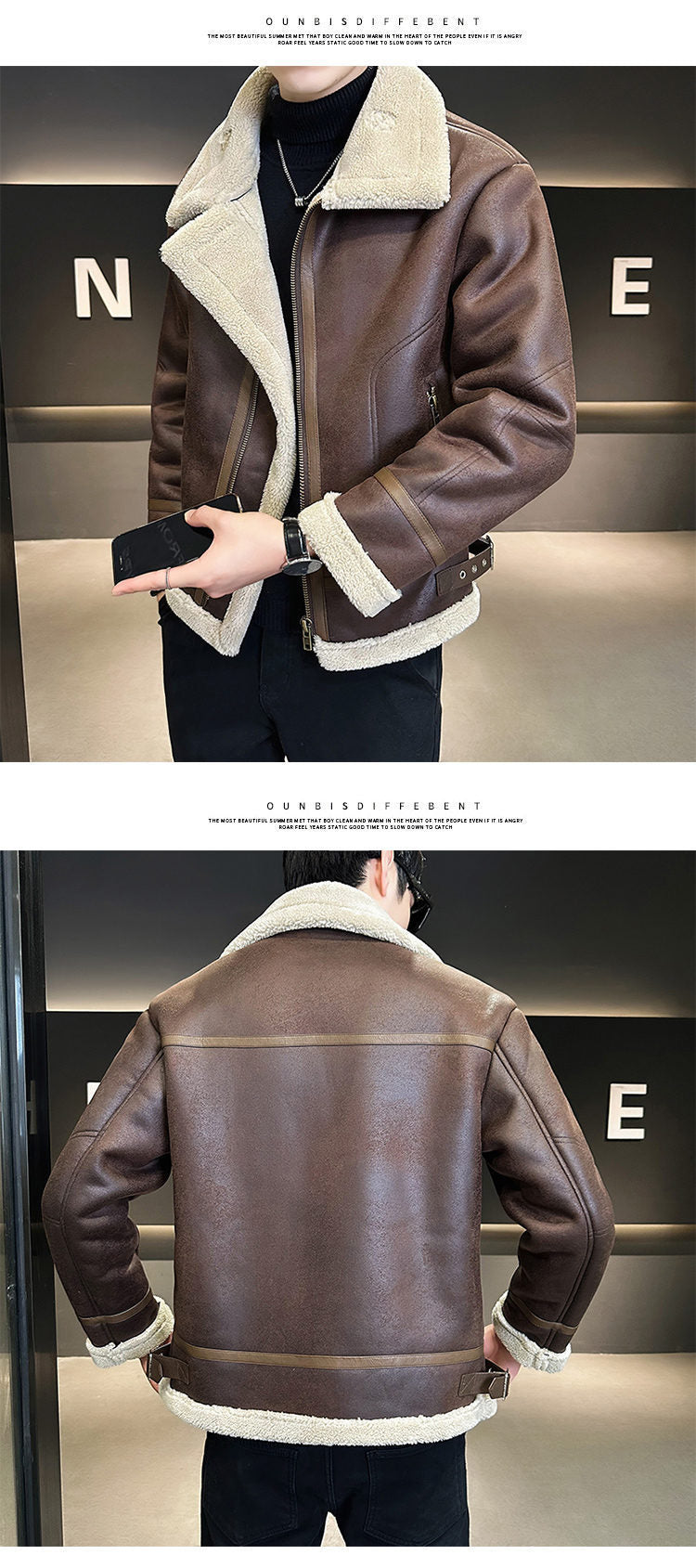 Men's Fleece-lined Thickened Leather Jacket