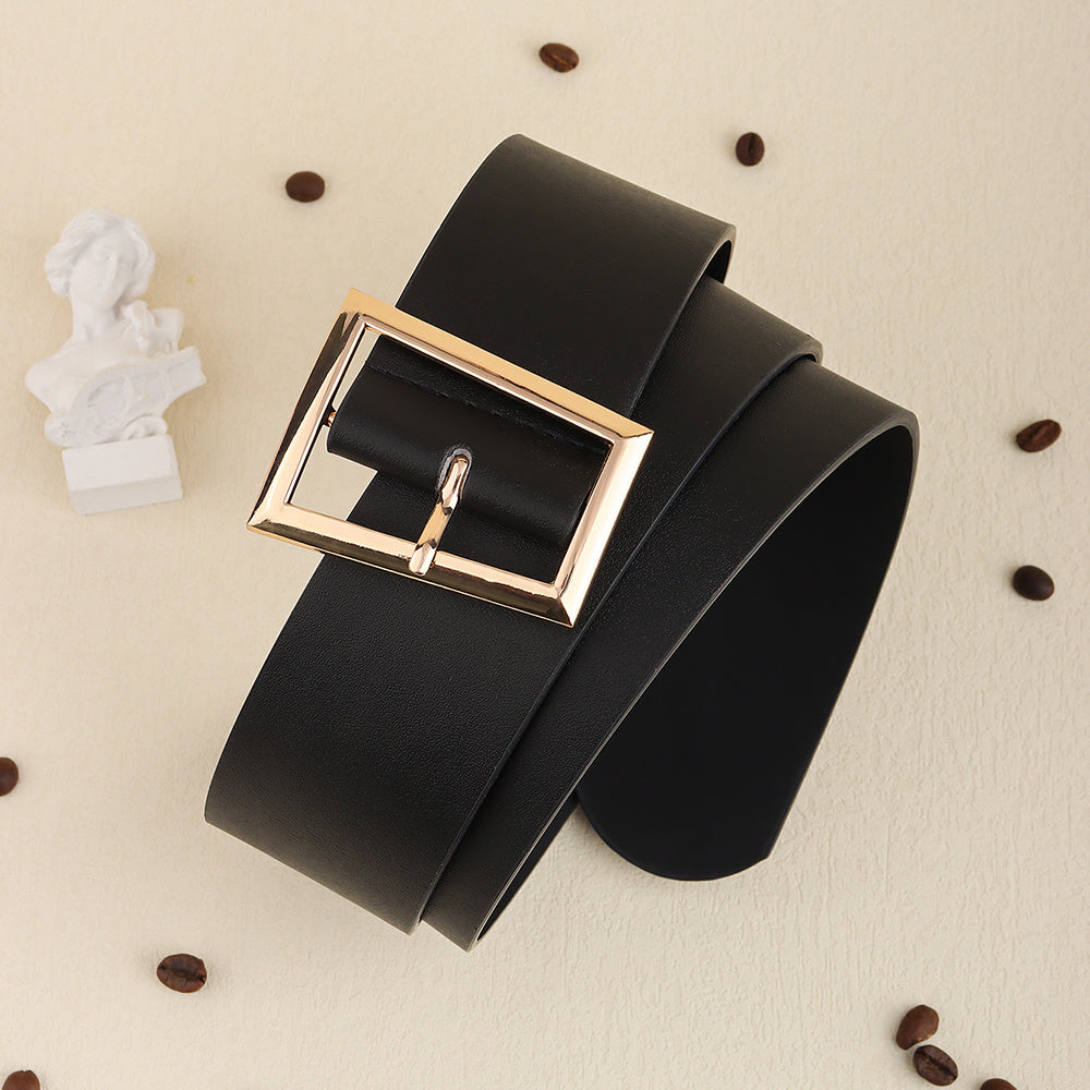 Women's Black simple Metal Needle Buckle Senior All-in-one Belt