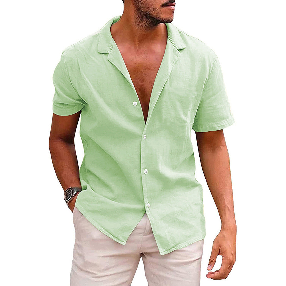 Men's Casual Button linen Shirt, Short Sleeved, Beach, summer Clothing