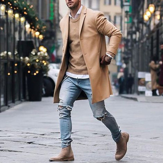 Men's Fashion Winter Overcoat Classic Solid Slim Fit Outwear