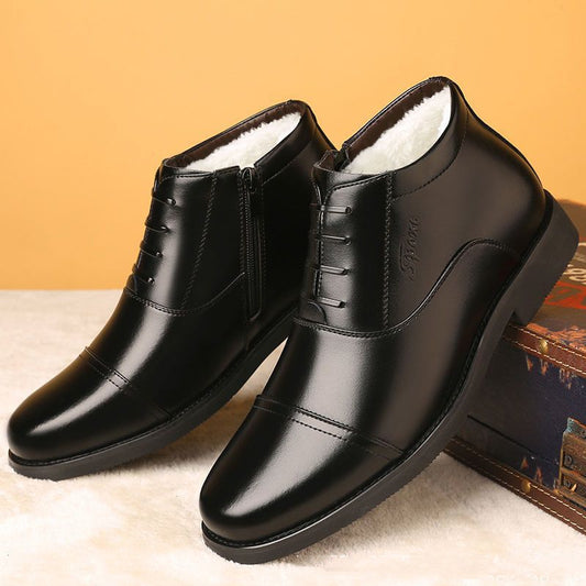 Men's Winter, Real Leather With Fleece Lining, Cotton Boots