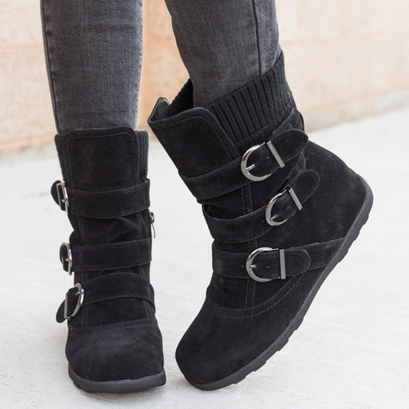 Women's Casual Winter Boots with Strap Buckle