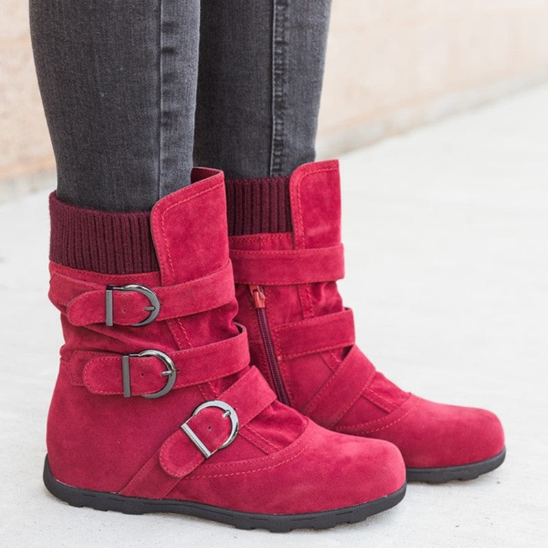 Women's Casual Winter Boots with Strap Buckle