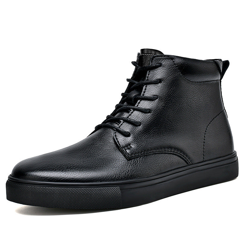 Men's Plus Size High-top Cowhide Casual Flat Martens Boots