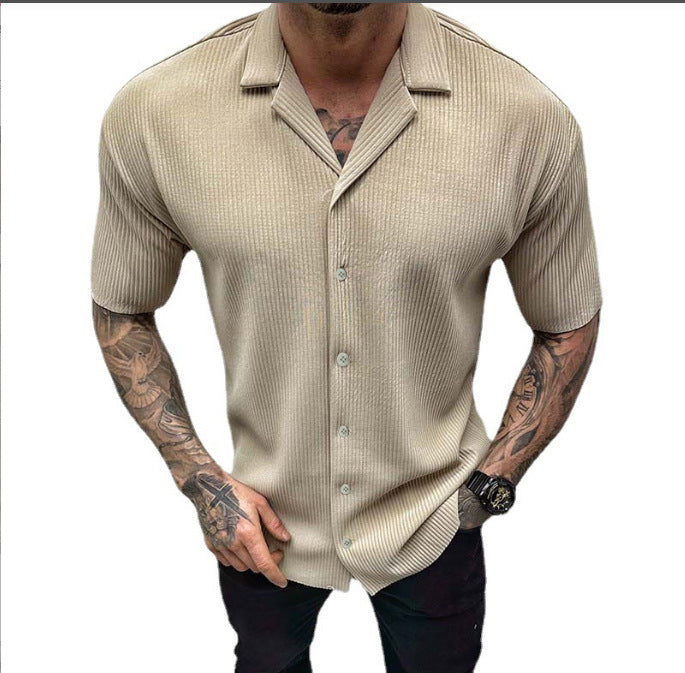 Men's Cardigan Solid Color, Short Sleeve - Manly Shirt